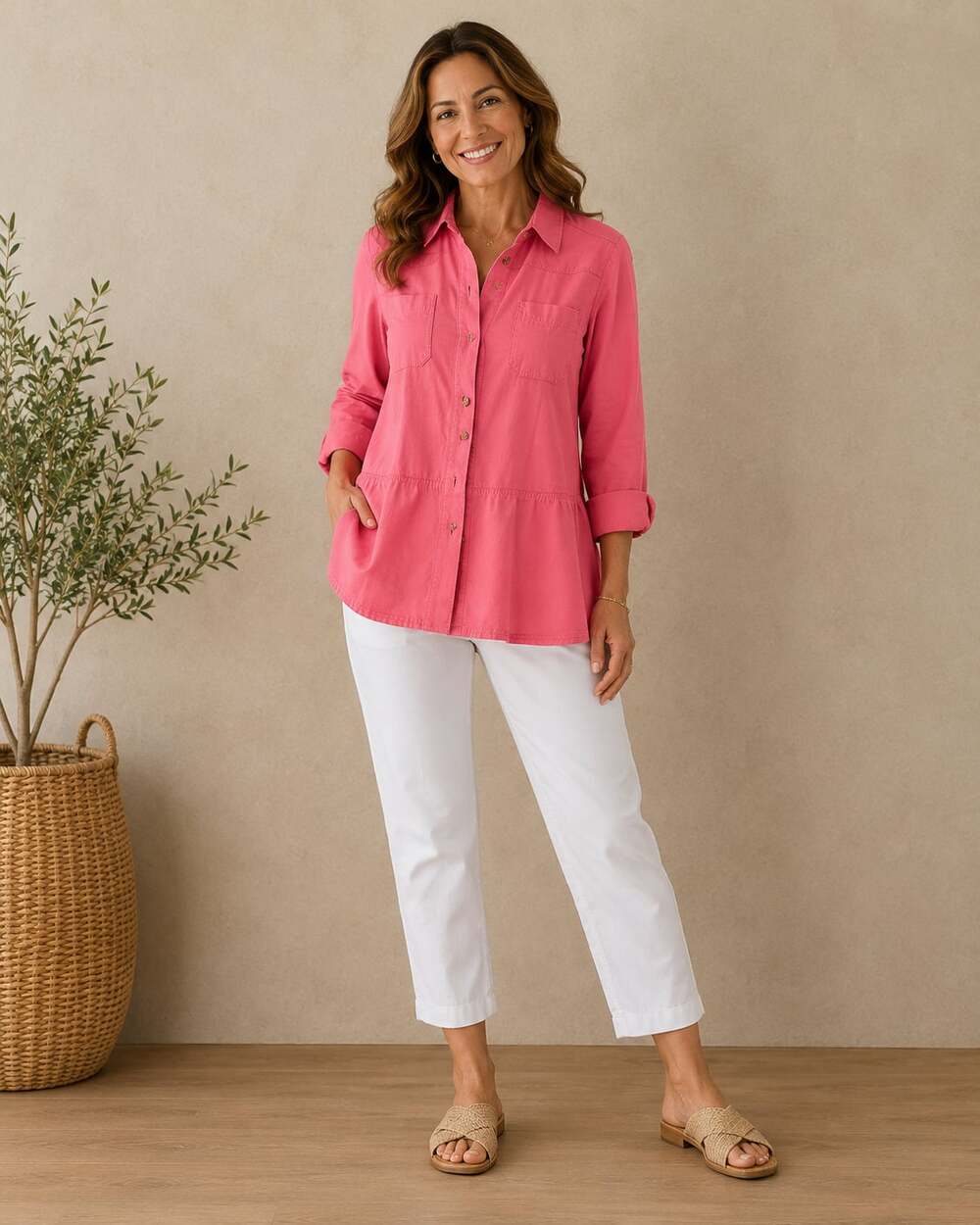 Denim & Co. Long-Sleeve Peplum Button-Front Shirt Z138JC